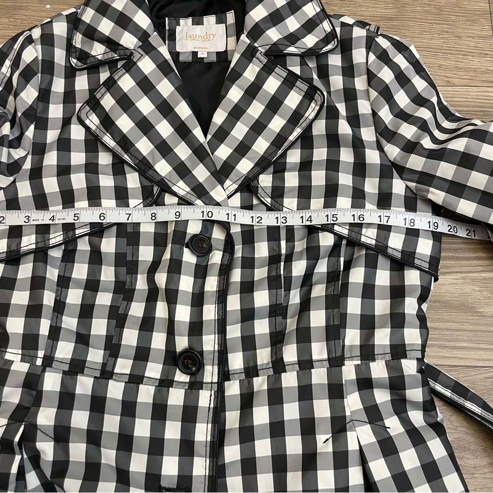 Laundry by Shelli Segal Black & White Gingham Check Plaid Belted Trench Coat - Picture 9 of 16